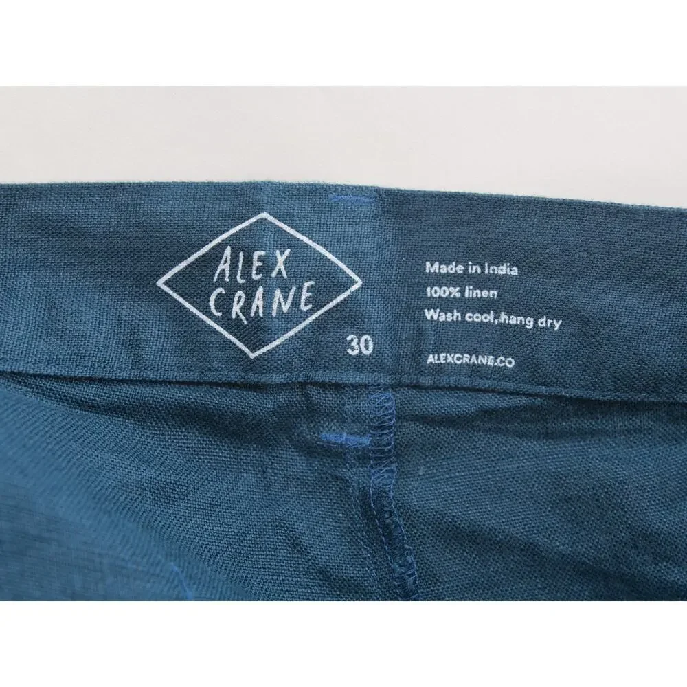 Alex Crane NWT Men's 30x31 Teal 100% Linen Flat Front Straight Leg Pants